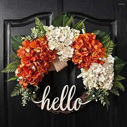 Decorative Flowers Artificial Hydrangea Wreath Home Garland For Front Door Decoration Wall Background Hanging Decor Hello