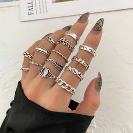 Hot Selling Personalised Vintage Trendy Set of 14 Pieces with Yin Yang Relief Elephant Geometric Ring