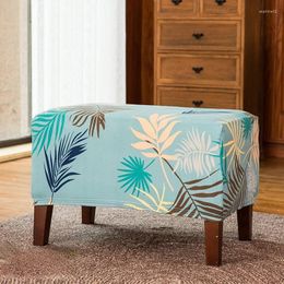 Chair Covers Ottoman Cover Slipcovers Elastic Footstool Case Leave Printed Sofa Foot Rest Stool Furniture Protector Pedal