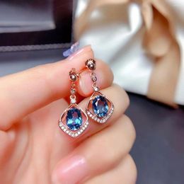Dangle Earrings The Faux Natural London Blue Topa Stone Studded Women's Rose Gold Colour