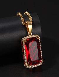 Gold Plated Mens Hip Hop Jewelry Blingbling Ruby Pendan Necklace European and American Style Crystal Hiphop Chain Necklaces1951444