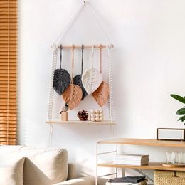 Tapestries DIY Handmade Woven Tapestry Simple Nordic Style Bohemian Homestay Pendant Cotton Rope Weaving Leaf Shape Wall Storage Rack