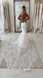 2022 Sexy Mermaid Wedding Dress Scoop neck Lace Appliques Bridde Dresses Open Back Country Bridal Gowns Vestido de novie JWL8611478830