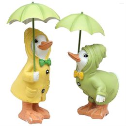 Garden Decorations 2Pcs Ducks Statues 1 Pair Cute Little With Umbrella Resin Ornament Duck Outdoor Decoration