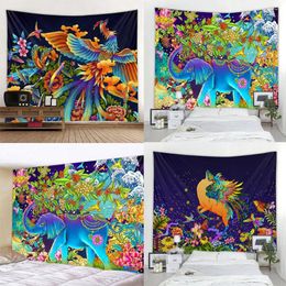Tapestries Customizable Flower And Bird Scene Art Tapestry Hippie Home Decoration Wall Hanging Bed Sheet Sofa Blanket Beach Mat