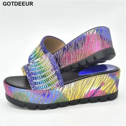 Dress Shoes 2024 Wedge Slippers Women Comfortable Platform Italian Design Outdoor Female 6cm High Heels With Rhinestone