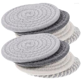 Table Mats 8pcs Round Woven Coasters Dining Cotton Heat Resistant Drinks Set Home Decor