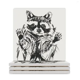 Table Mats Trash Panda Boy - Raccoon Ink Illustration Ceramic Coasters (Square) Cute Set Stand Tea Cup Holders Drinks