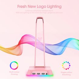 Chargers ST2 RGB Gaming Headset Holder RGB Gamer Headphone Stand w/ 2 USB Charger Ports for PC Display Support Desk Dual Hanger