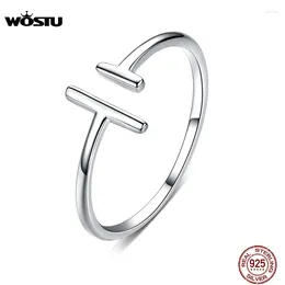 Cluster Rings WOSTU Genuine 925 Sterling Silver Wedding Parallel Lines Adjustable For Women Fashion Original Jewellery CQR555