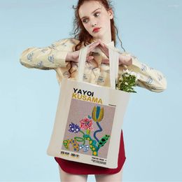 Shopping Bags Japanese Yayoi Kusama Colourful Polka Dots Digital Supermarket Shopper Bag Tote Handbag Cartoon Lady Reusable