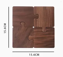 Table Mats 4pcs 78x100mm Thickness:9mm Black Walnut Puzzle Cup Mat Wooden Anti Scalding Pot