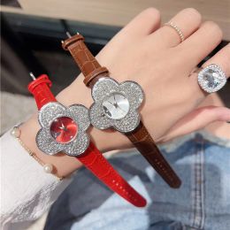 Fashion Wrist Watch Women Crystal Flower Style Luxury Leather Strap Quartz watch montre de luxe gifts A32 Watches