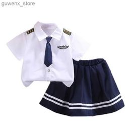 Clothing Sets New Summer Fashion Baby Clothes Suit Children Girls Short Sleeved Shirt Skirt 2Pcs/Sets Toddler Casual Costume Kids Tracksuits Y240415