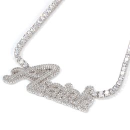 Personalized DIY Alphabet Pendant Full Iced Out Cubic Zirconia Diamond CZ Custom Name Initial Letter Tennis Chain Necklace