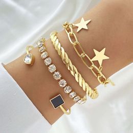 Star Girl High End Fashion Commuting Black Square Open Metal Bracelet Set for Women