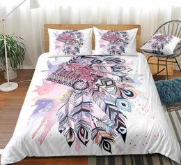 Bedding Sets Pink Feather Set Aboriginal Style Duvet Cover Water Colour Beds Home Textiles Microfiber For Kids Teens Bedspread