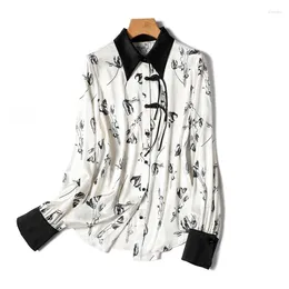 Women's Blouses Satin Shirts Printed Vintage Loose Spring/Summer Fashion Women Tops Chinese Style Clothing YCMYUNYAN