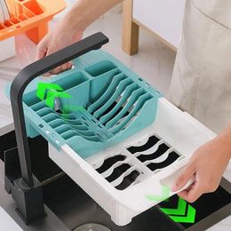 Plates Multifunctional Kitchen Dish Drying Rack Retractable Drain Basket Sink Holder Organizer Bowl Tableware Plate Storage