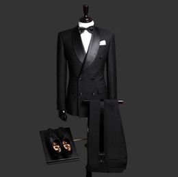 New Slim Fit Black Men Suits Wedding Groom Tuxedos 2 Pieces JacketPants with Shawl Lapel Bridegroom Suits Man Prom Wear Bl7316176