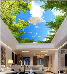 Wallpapers 3d Ceiling Murals Wallpaper Custom Po Blue Sky White Cloud Tree Top Rooom Painting Wall For Walls 3 D