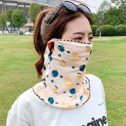 Scarves Floral Silk Mask Thin Printed UV Protection Face Cover Shield Gini Sunscreen Scarf Outdoor