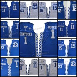 Mens Kentucky College Basketball Jersey Davis Fox Monk Adebayo John Wall Towns Cousins Devin Booker Blue Men Stitched Jersey