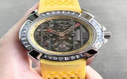 NEW Men Watches Diamond bezel Automatic movement Power reserve Tourbillon Yellow Rubber Strap Skeleton Dial Luxusuhr Wristwatch Re2836650