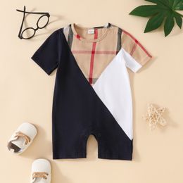 0-24 Months Boys Girls Summer Plaid Rompers Newborn Baby Cotton Bodysuit Infant and Toddler Short Sleeve Jumpsuits Kids Crawling Clothes BH243