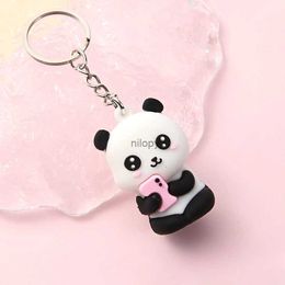 Keychains Lanyards 2023Novelties Cute Cartoon Couple Panda Keychain Pendant Car Bag Key Chains for Women Jewellery Gift