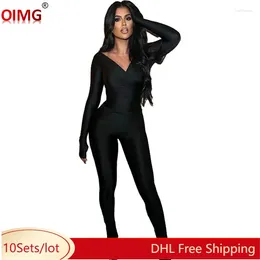 Women's Two Piece Pants 10 Wholesale Fall Winter Set Women Satin Outfits Long Sleeve V-neck Sweatshirt Leggings Casual Solid Tracksuits
