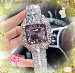 latest fashion full diamonds dial ring watches 40mm luxury fashion men shiny starry square roman tank clock good looking cool quartz battery wristwatch Gifts