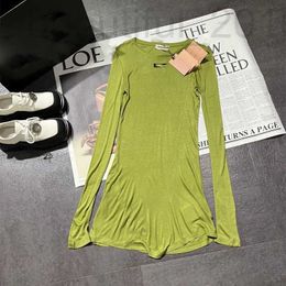 Basic & Casual Dresses designer 2024 Early Spring New Nanyou Miu Spicy Girl Celebrity Elegance Versatile Round Neck Long sleeved T-shirt Bottom FI95