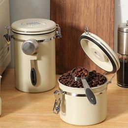 Storage Bottles 1.5L 304 Stainless Steel Coffee Bean With Spoon Breathable Preserving Jar Seal