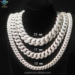 Pass Diamond Test Iced Out Jewellery 13-22mm Moissanite Necklace 925 Sterling Silver Cuban Link Chain Vvs Diamond Cuban Chain