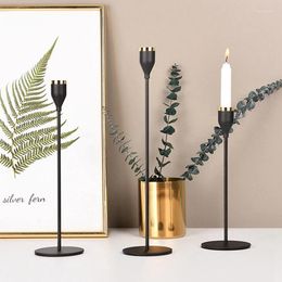 Candle Holders Modern Style Gold With Black Metal Wedding Decoration Bar Party Home Decor Candlestick