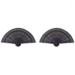 Decorative Figurines 2Pcs 8 Inch Chinese Japanese Folding Fan Original Wooden Hand Flower Bamboo Pocket Fan-Black