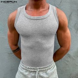 Men Tank Tops Solid Oneck Sleeveless Fitness Workout Summer Vests Streetwear Stylish Casual Clothing S5XL INCERUN 240415