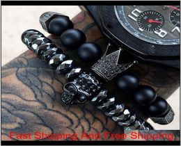 Mcllroy Bracelet MenSkullSteelStoneBeadsLuxuryBracelets For Mens Crown Cz Zircon Man Bracelet Homme Jewelry Valentine Gift F7167874