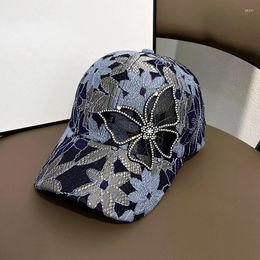 Ball Caps Summer Lace Thin Hat Women Breathable Sunscreen Rhinestone Butterfly Baseball Cap Fashionable Versatile Sunshade