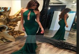 Emerald Green Elegant Halter Mermaid Arabic Prom Dress South African Low Back Graduation Evening Party Gown Plus Size Custom Made1141222