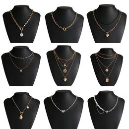 Multi Layered Butterfly Pearl Inlaid Diamond Geometric Necklace for Women's New Jewelry Set