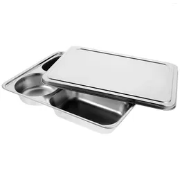 Dinnerware Sets Flatware Stainless Steel Dinner Plate Divided Holder Tray Snack Storage Student