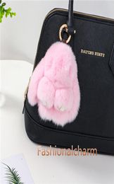 10cm Cute Real Genuine Rex Rabbit Fur Bunny Bag Charm Keyring Phone Purse Handbag Pendant Gift7857855