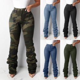 Women's Jeans Winter Fashion Casual High Waist Solid Colour Elastic Pockets Baggy Sports Pants For Women