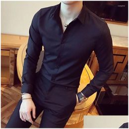 Mens Casual Shirts Oxford Slim Fit Dress Shirt Brand Turndown Collar Long Sleeve Chemise Homme Buisness Office Men Black Q190 Drop Del Dhsew