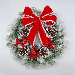 Decorative Flowers Christmas Bow Wreath Artificial Hanging Spray White Garland For Front Door Wall Indoors Outdoors Ornament Party Supplies