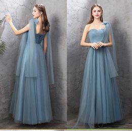 Elegant Long Tulle Schatz Brautjungfernkleider mit Band A-Line ärmellose formelle Partykleid bodenlange Hochzeitsgäste Kleider für Frauen