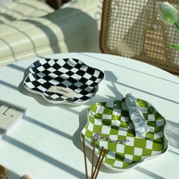 Plates INS Korean Blogger Chessboard Checkered Ceramic Plate Jewelry Lipstick Storage Tray Decoration Nordic Style Dessert