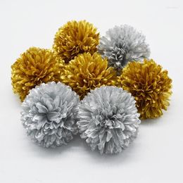 Decorative Flowers 5pcs Gold/silver 7cm Pompom Artificial Silk Head Hydrangea Home Wedding Decoration DIY Scrapbooking Fake Flower Wreaths